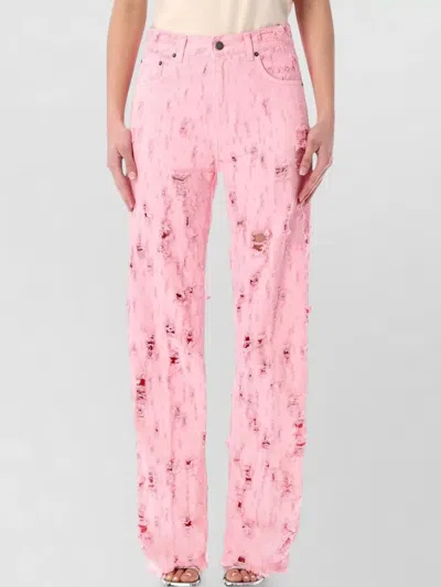 Haikure Urban Mid Rise Straight Destroyed Trousers In Pink