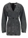Haikure V-neckline Long Sleeves Denim Texture Visible Seams In Blue