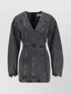 Haikure V-neckline Long Sleeves Denim Texture Visible Seams In Blue