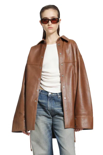 Haikure Victoria Silky Leather Shirt In Brown