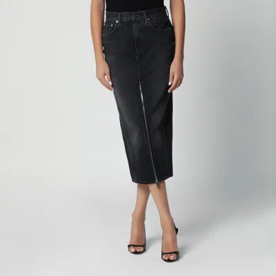 Haikure Washed Black Denim Skirt With Front Zip In Yellow