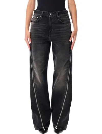 Haikure Washed Boyfriend Zip Jeans With Loose Straight Leg In Vintahe Black