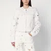 Haikure Distressed Denim Jacket With Flap Chest Pockets In Beige