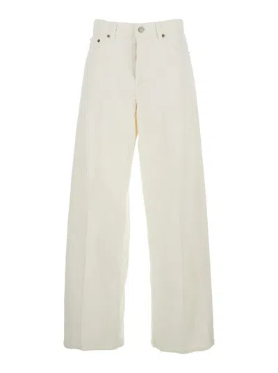 Haikure White Jeans With Belt Loops And Back Logo Patch In Denim Woman In Neutral