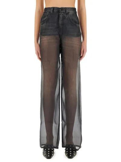 Haikure Wide-fit Black Organza Overlay Pants In Grey