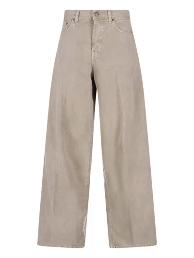 Haikure Wide-leg Beige Denim And Linen Jeans With Five-pocket Design In Neutral