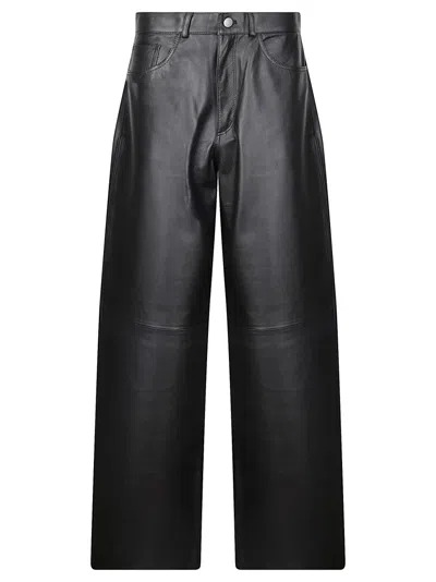 Haikure Wide-leg Black Leather Trousers