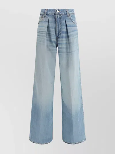 Haikure Wide-leg Denim Trousers Front Pleats In Blue