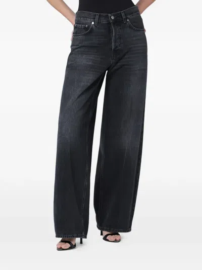 Haikure 'korea' Grey Jeans With Faded Effect And Logo Patch On The Back In Cotton Woman In Black