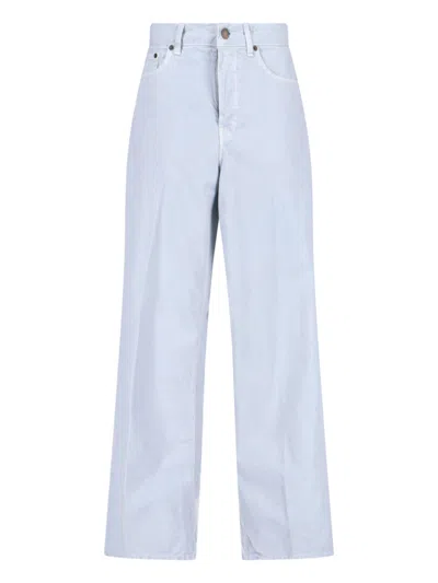 Haikure Wide-leg Jeans In Cotton-linen Blend With Mid-rise Waist In Blue