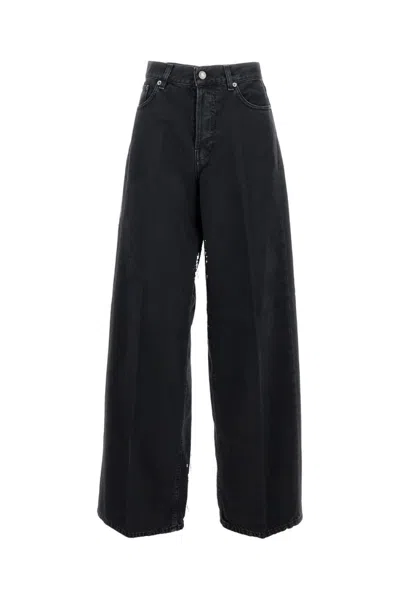 Haikure Wide-leg Jeans With High Waist And Leather Label In Black