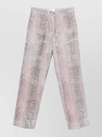 Haikure Wide Leg Snake Print Denim Trousers In Pink