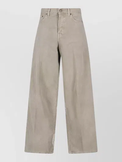 Haikure Wide-leg Beige Denim And Linen Jeans With Five-pocket Design In Neutral
