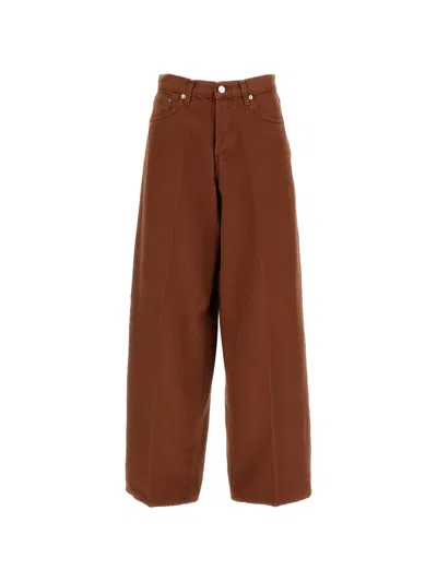Haikure Leather-label Slouched Jeans In Burgundy