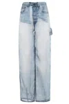 Haikure Wide Leg Denim Print Silk Pants In Blue