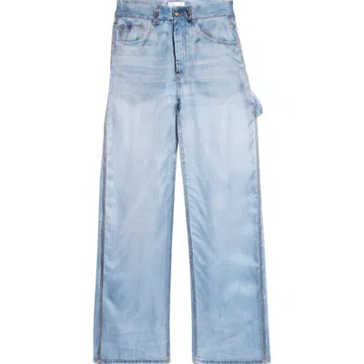 Haikure Winona Denim Print Sheer Silk Pants In Blue Denim Print