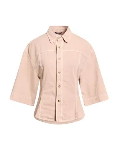 Haikure Woman Denim Shirt Blush Size M Cotton, Linen In Pink
