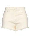 Haikure Woman Denim Shorts Cream Size 31 Cotton, Elastane In White