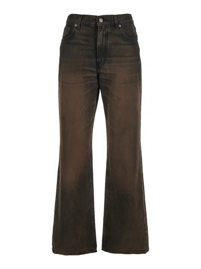 Haikure Women's Logo Patch Wide-leg Denim Jeans With Five-pocket Styling In Brown