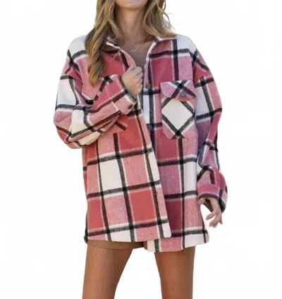 Hailey & Co Confident Plaid Shacket - Plus In Pink In Multi