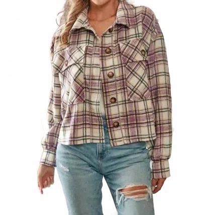 Hailey & Co City View Crop Shacket In Lilac Plaid In Neutral