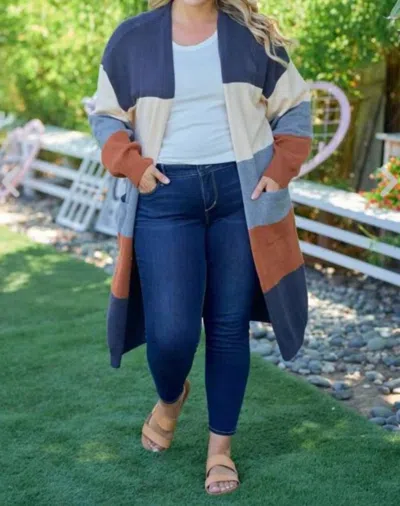 Hailey & Co Color Blocked Thick Cardigan In Multi In Blue