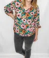 Hailey & Co Floral 3/4 Sleeve Blouse In Hunter Green