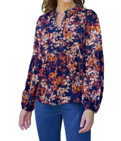 Hailey & Co Floral Print Blouse In Navy Multi