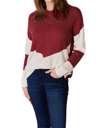 Hailey & Co Full Size Color Block Dropped Shoulder Knit Top In Red