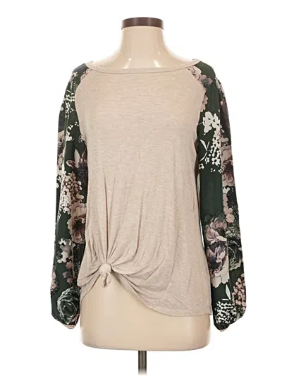 Pre-owned Hailey & Co Long Sleeve Top Tan Boatneck Tops