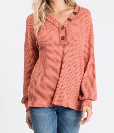 Hailey & Co Long Sleeve Waffle Top In Orange In Pink