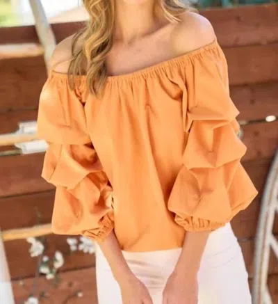 Hailey & Co Off Shoulder Cinched Sleeve Top - Orange In Yellow
