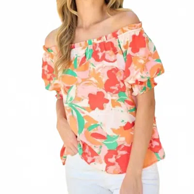 Hailey & Co Off The Shoulder Floral Top - Plus In Orange In Pink