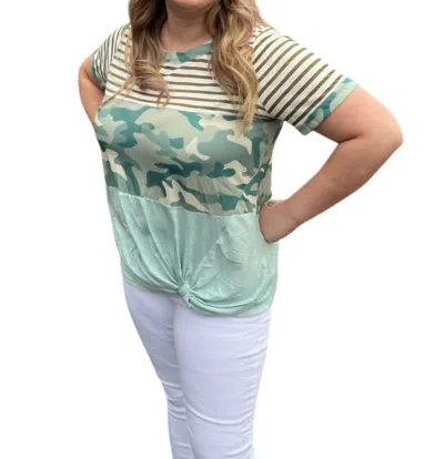 Hailey & Co Plus Camo And Stripes Tee In Mint Green
