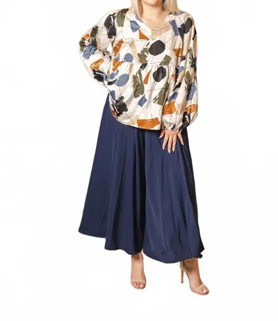 Hailey & Co Plus Size V-neck Long Sleeve Top In Rust In Multi