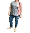 Hailey & Co Plus Sized Color Block Long Sleeve In Grey And Pink In Multi