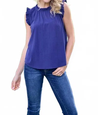 Hailey & Co Rib Knit With Ruffles Top In Navy In Blue