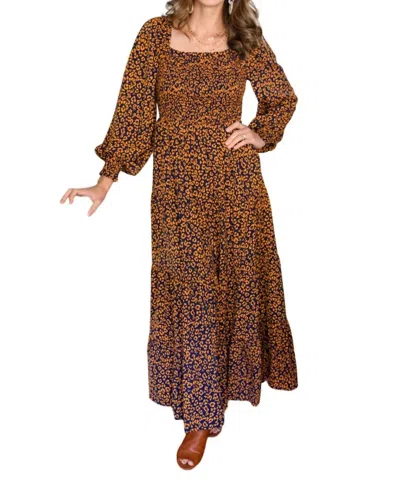 Hailey & Co Shirred Square Neck Maxi Dress In Animal Print In Multi