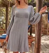 Hailey & Co Squareneck Puff Sleeve Knit Dress In Heather Grey In Grey