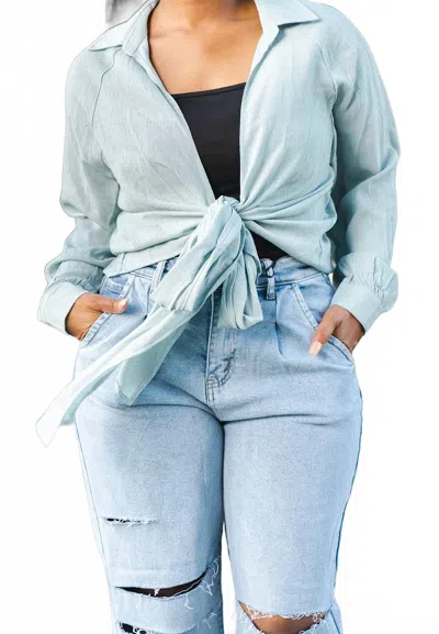 Hailey & Co Tie Up Open Blouse In Aqua In Blue