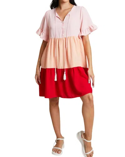 Hailey & Co Tiered Color Block Dress In Coral In Pink