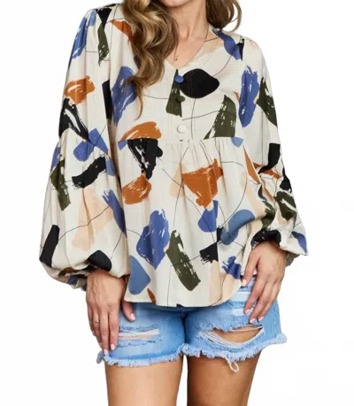 Hailey & Co Wishful Thinking Multi Colored Printed Blouse In Beige
