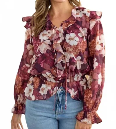Hailey & Co Women's Wanted To Stay Floral Blouse In Burgundy