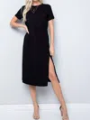 Hailey Apparel Short Sleeve Midi Dress With Slit In Black