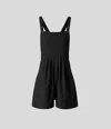 Halara Adjustable Strap Button Multiple Pockets Plicated Waffle Casual Short Overalls In Black In Black