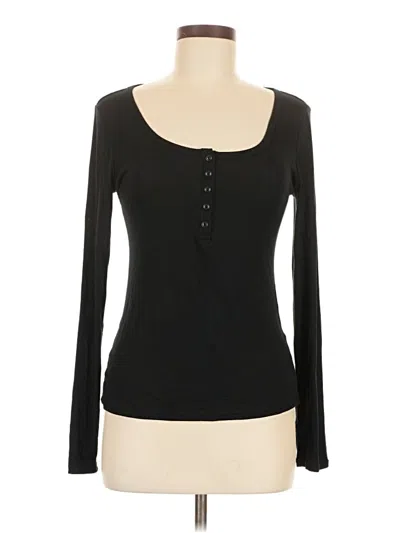 Pre-owned Halara Long Sleeve Henley Shirt In Black