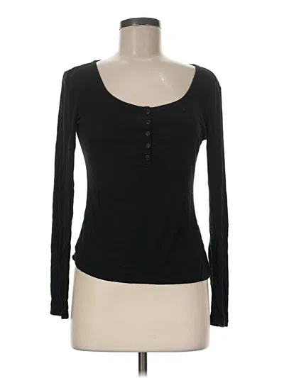 Pre-owned Halara Long Sleeve Henley Shirt In Black