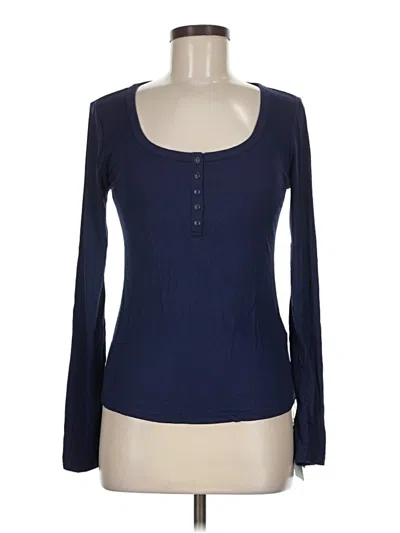 Pre-owned Halara Long Sleeve Henley Shirt In Blue