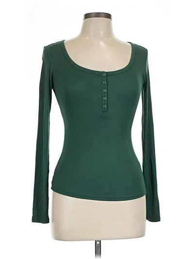 Pre-owned Halara Long Sleeve Henley Shirt In Green