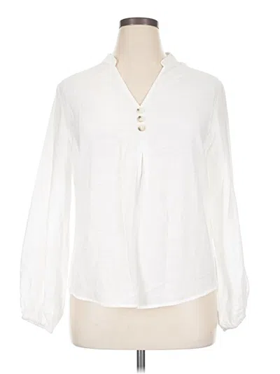 Pre-owned Halara Long Sleeve Henley Shirt In White